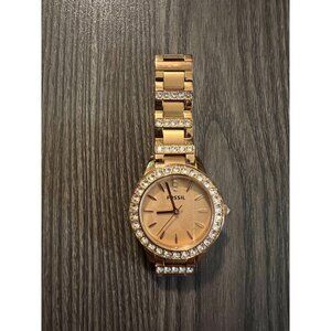 Fossil Womens Rose Gold-Tone Watch With Crystal Accents Stainless Steel Band Mod